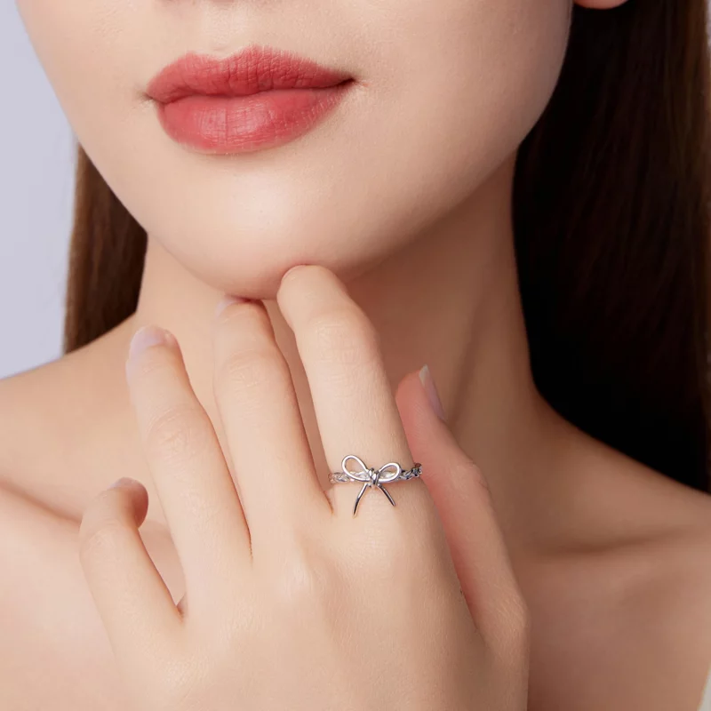 (image pour) Bague Ouverte Nœud Tressé Pandora en Argent 925 - Plaquée Platine - BSR685-E - Afficher 8
