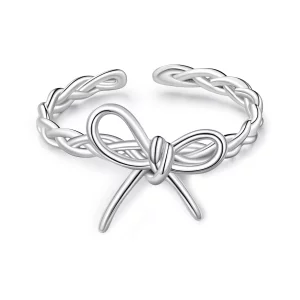 (image pour) Bague Ouverte Nœud Tressé Pandora en Argent 925 - Plaquée Platine - BSR685-E