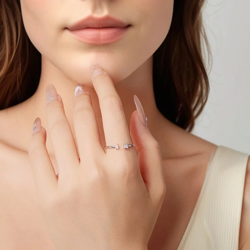 (image pour) Bague ouverte Pandora Style en argent 925 avec zirconium oxydé - Bijoux minimali - Afficher 6