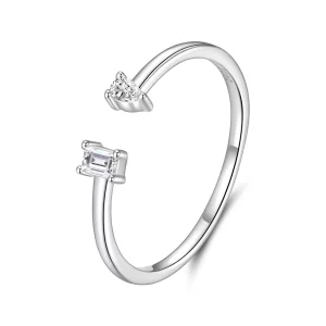 Bague ouverte Pandora Style en argent 925 avec zirconium oxydé - Bijoux minimalistes oxydés - BSR687-E (image pour) Bague ouverte Pandora Style en argent 925 avec zirconium oxydé - Bijoux minimalistes oxydés - BSR687-E