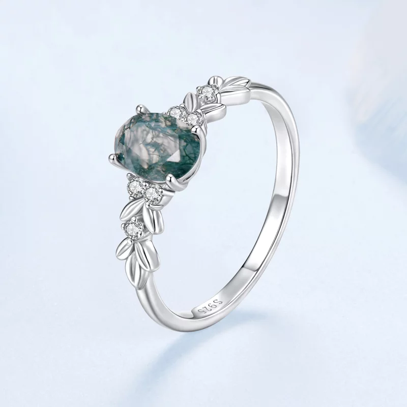 (image pour) Bague Pandora Style en argent 925 plaquée platine avec agate algue et zirconium - Afficher 2