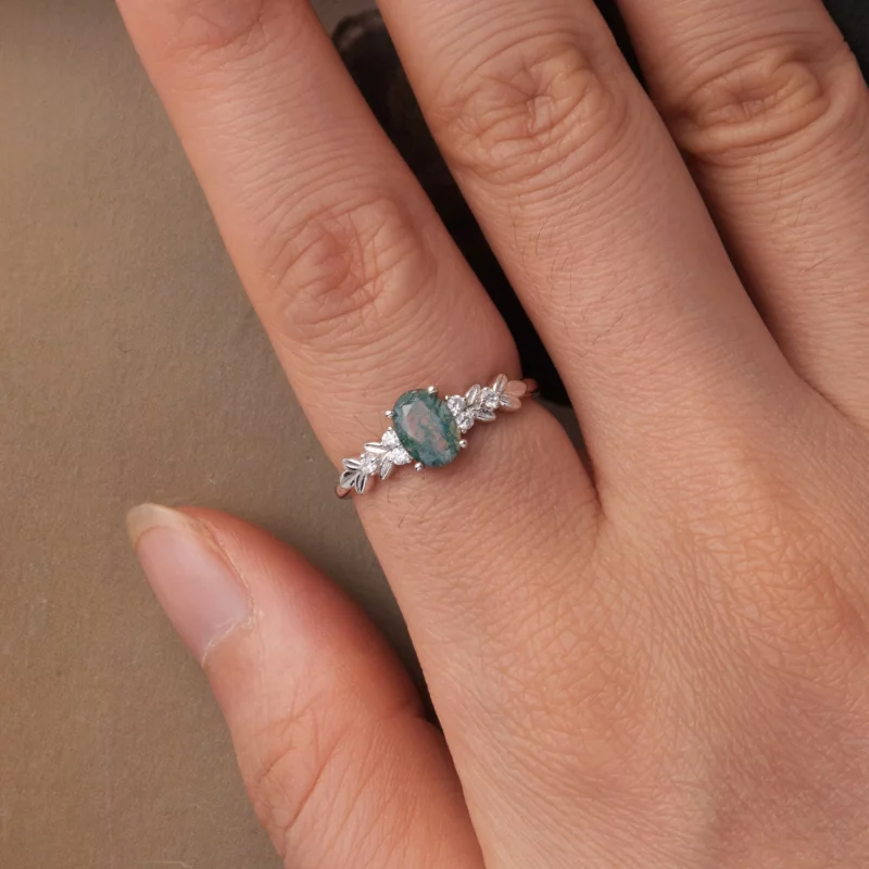 (image pour) Bague Pandora Style en argent 925 plaquée platine avec agate algue et zirconium - Afficher 4