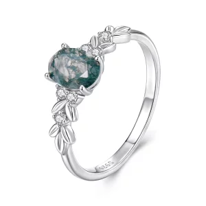 Bague Pandora Style en argent 925 plaquée platine avec agate algue et zirconium - BSR677 (image pour) Bague Pandora Style en argent 925 plaquée platine avec agate algue et zirconium - BSR677