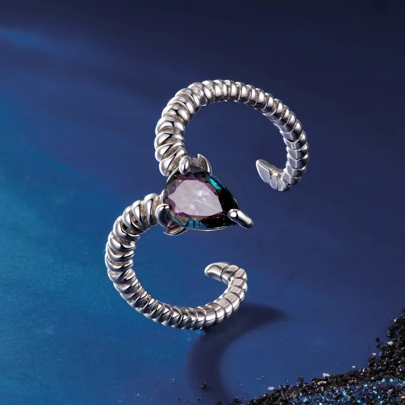 (image pour) Bague Ouverte Bélier en Argent 925 Pandora Style avec Verre et Oxydation - SCR11 - Afficher 2