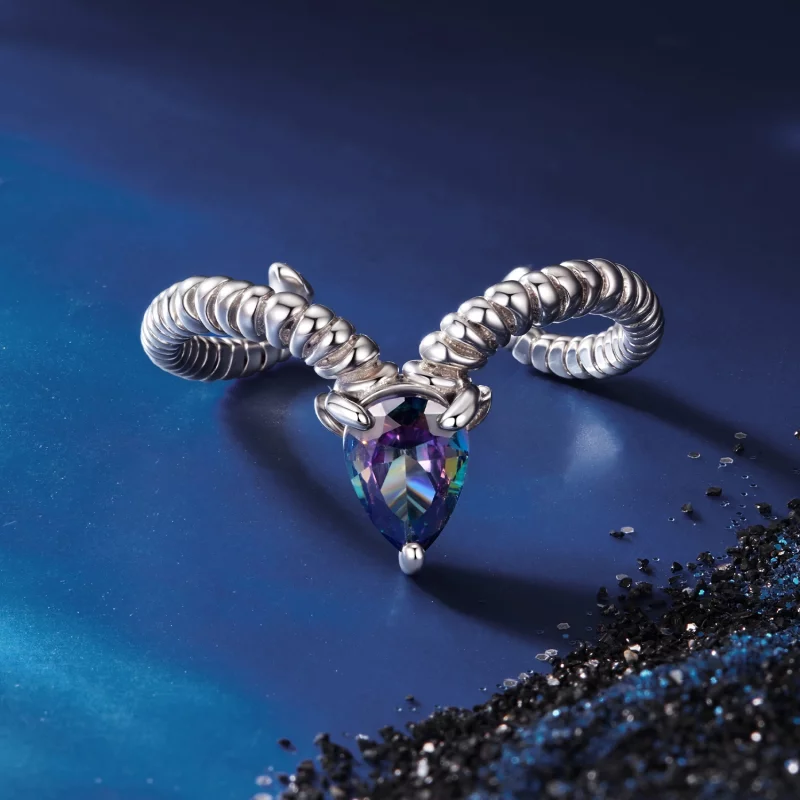 (image pour) Bague Ouverte Bélier en Argent 925 Pandora Style avec Verre et Oxydation - SCR11 - Afficher 3