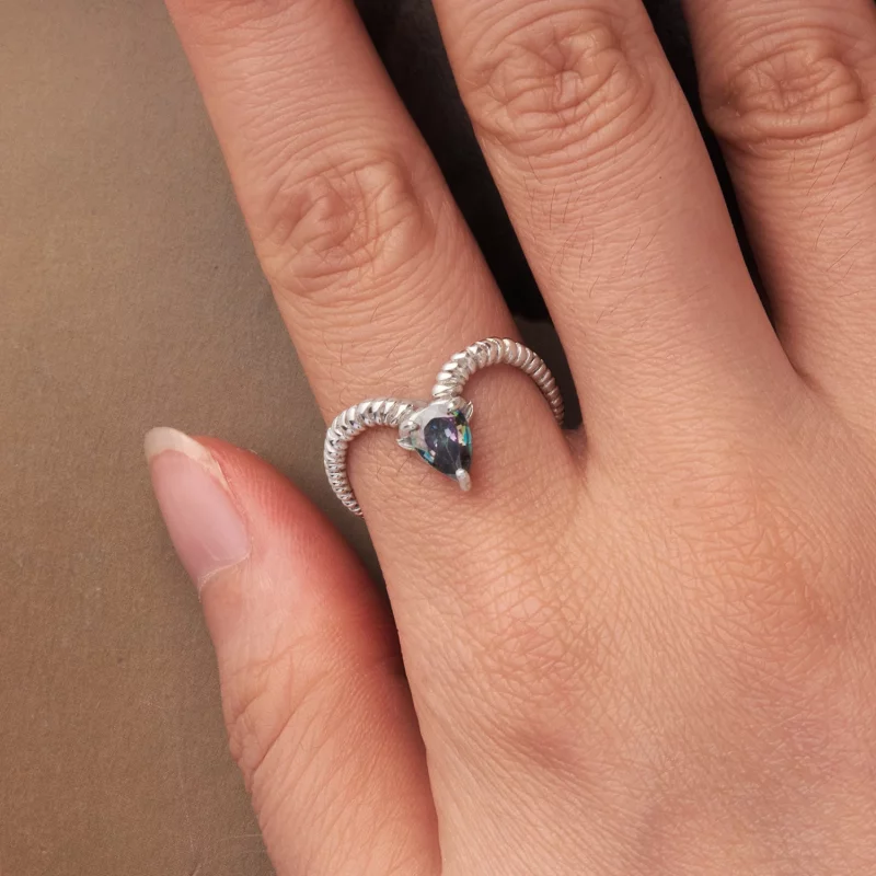 (image pour) Bague Ouverte Bélier en Argent 925 Pandora Style avec Verre et Oxydation - SCR11 - Afficher 4