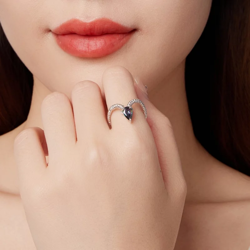 (image pour) Bague Ouverte Bélier en Argent 925 Pandora Style avec Verre et Oxydation - SCR11 - Afficher 9