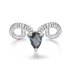 (image pour) Bague Ouverte Bélier en Argent 925 Pandora Style avec Verre et Oxydation - SCR1149-E