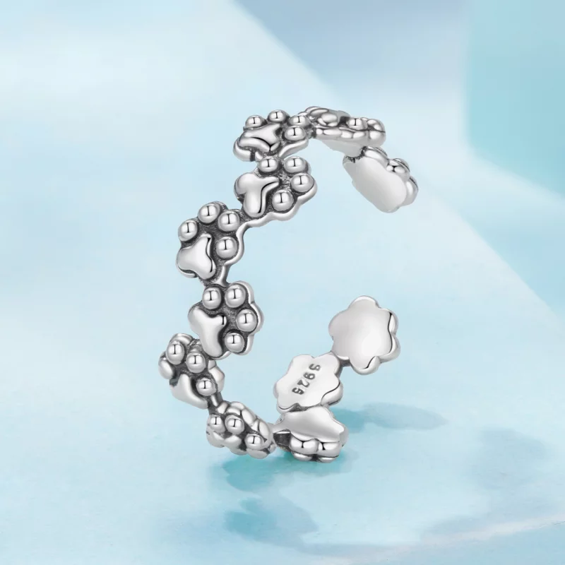 (image pour) Bague Pandora Style en argent 925 avec empreinte de patte et finition oxydée - S - Afficher 2