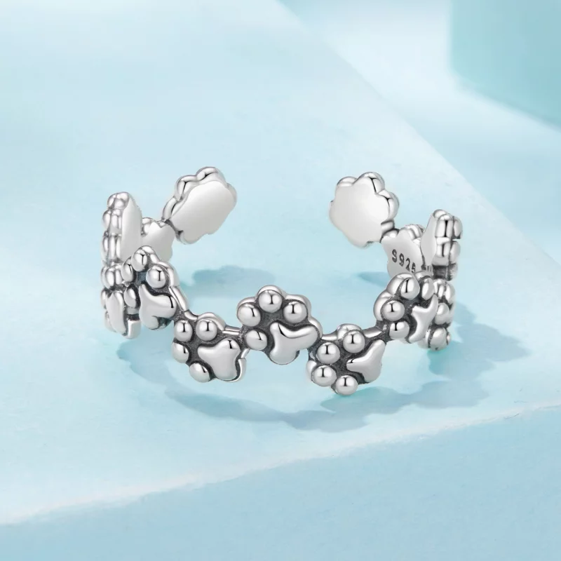 (image pour) Bague Pandora Style en argent 925 avec empreinte de patte et finition oxydée - S - Afficher 3
