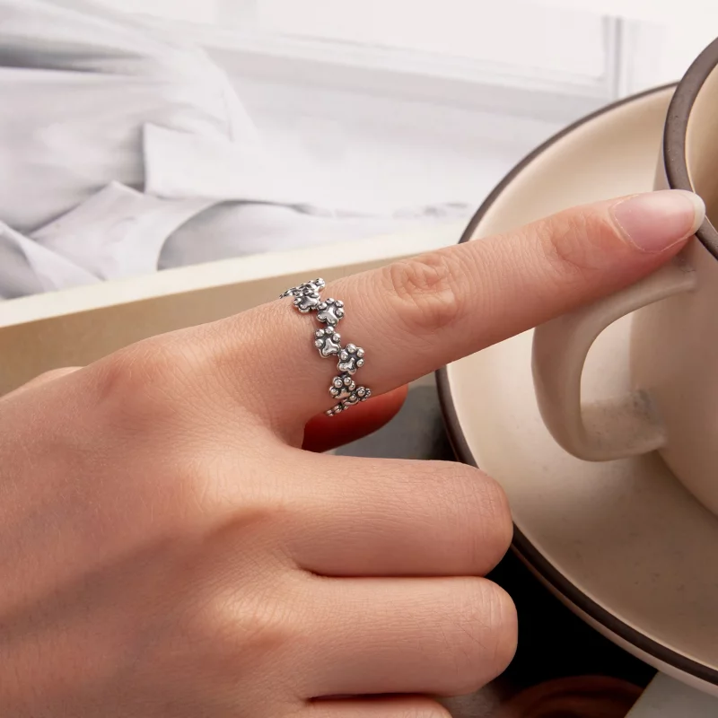 (image pour) Bague Pandora Style en argent 925 avec empreinte de patte et finition oxydée - S - Afficher 5
