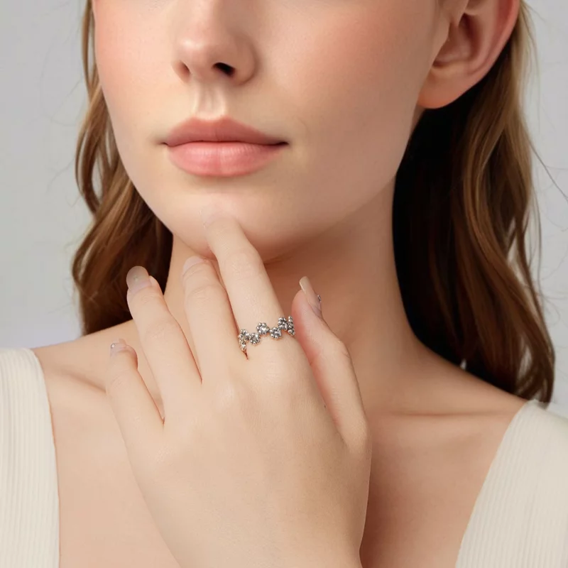 (image pour) Bague Pandora Style en argent 925 avec empreinte de patte et finition oxydée - S - Afficher 6