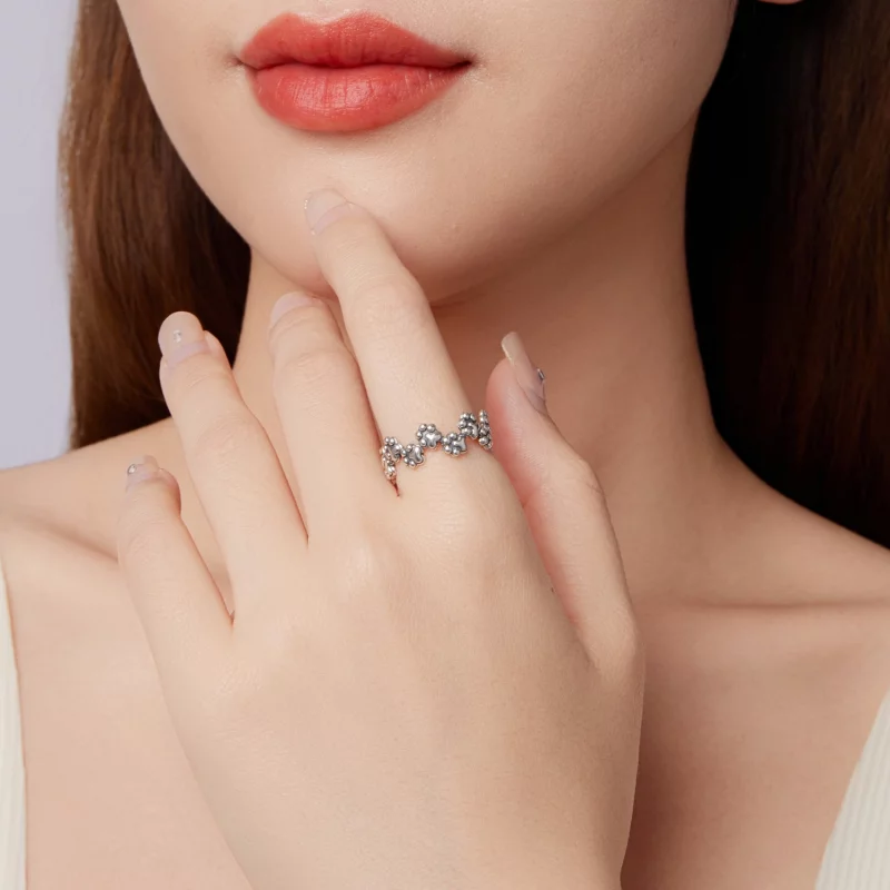 (image pour) Bague Pandora Style en argent 925 avec empreinte de patte et finition oxydée - S - Afficher 9