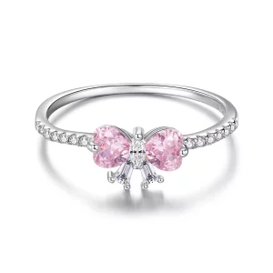 (image pour) Bague Pandora Style en argent 925 avec nœud rose et zirconium plaqué platine - BSR683