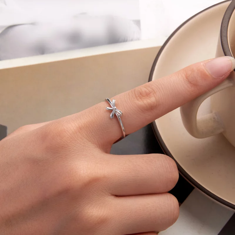 (image pour) Bague Plaine à Nœud Papillon en Argent 925 Pandora Style - Zircone Oxydée Ajusta - Afficher 8