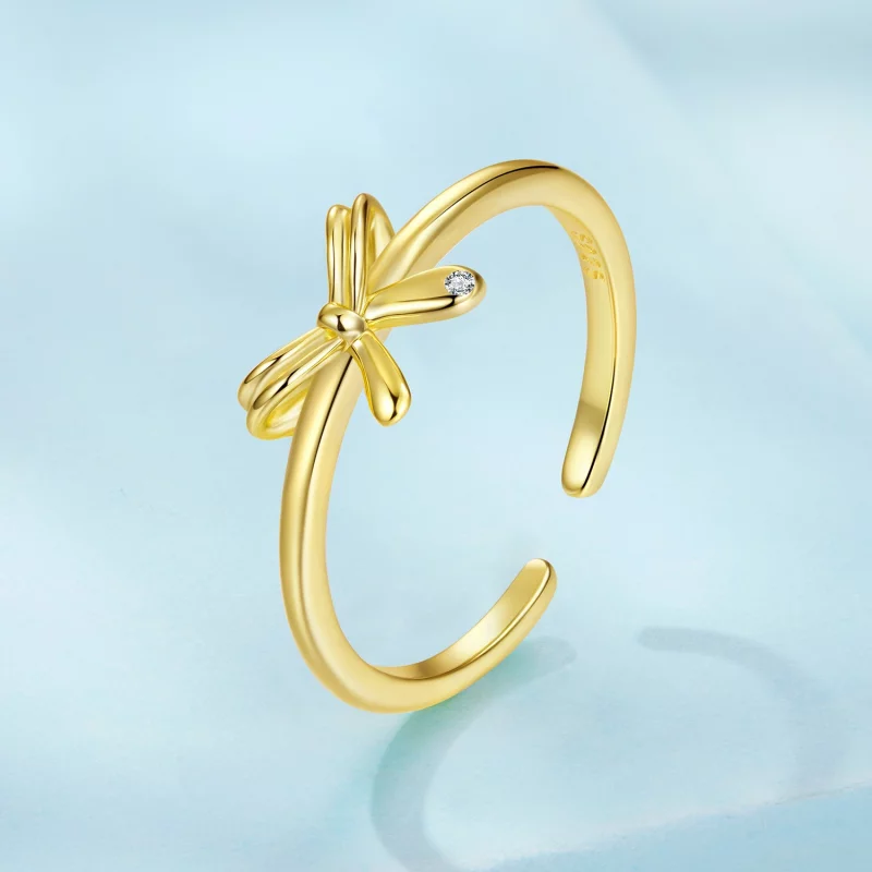 (image pour) Bague unie à nœud papillon en argent 925 Pandora Style - Zircone plaquée or ajus - Afficher 2