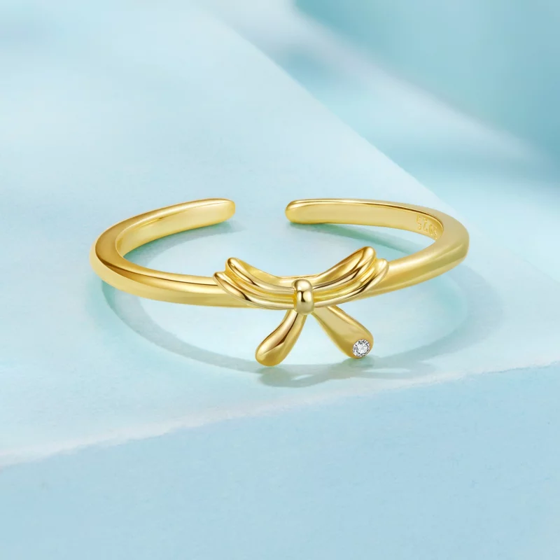 (image pour) Bague unie à nœud papillon en argent 925 Pandora Style - Zircone plaquée or ajus - Afficher 6