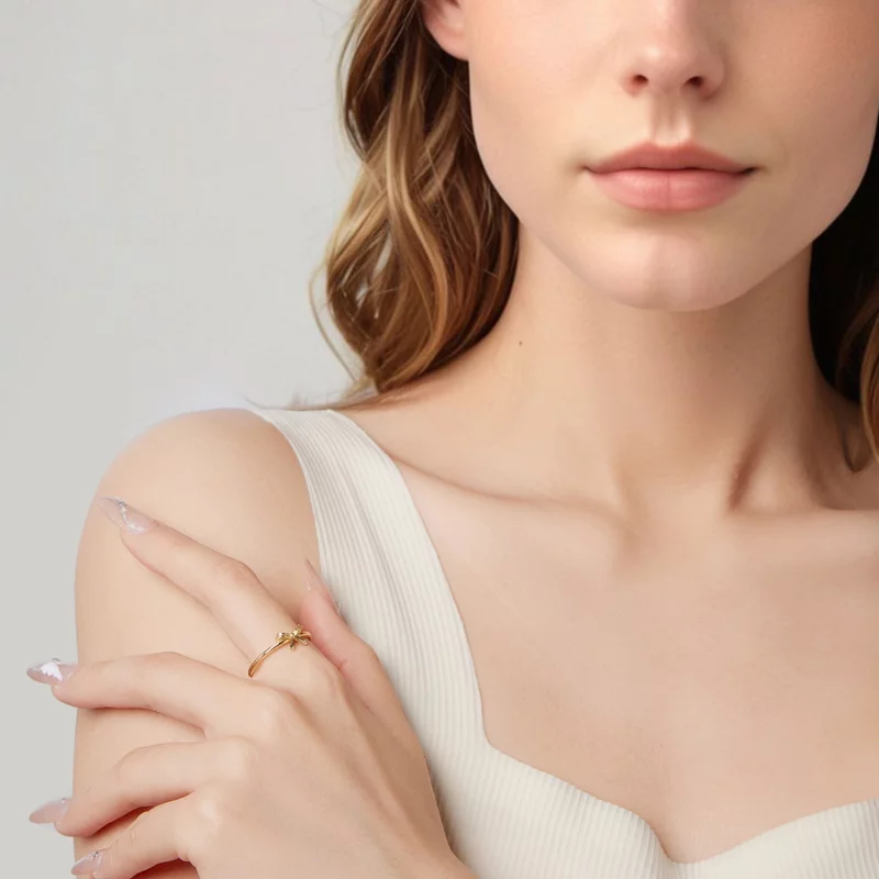 (image pour) Bague unie à nœud papillon en argent 925 Pandora Style - Zircone plaquée or ajus - Afficher 10
