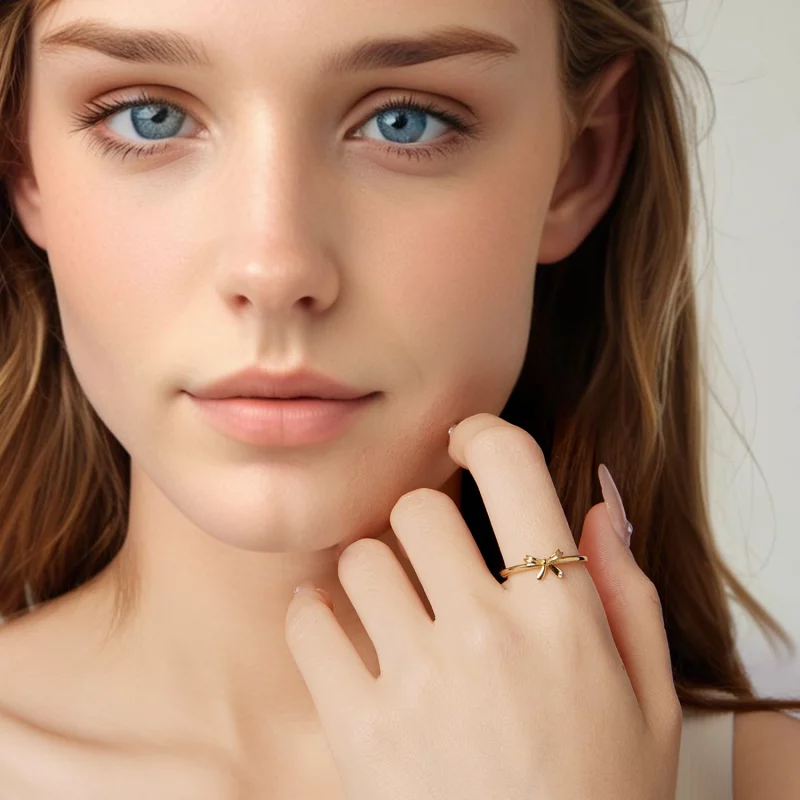 (image pour) Bague unie à nœud papillon en argent 925 Pandora Style - Zircone plaquée or ajus - Afficher 11