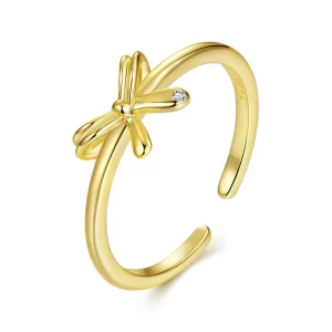 (image pour) Bague unie à nœud papillon en argent 925 Pandora Style - Zircone plaquée or ajustable - SCR1144-EB