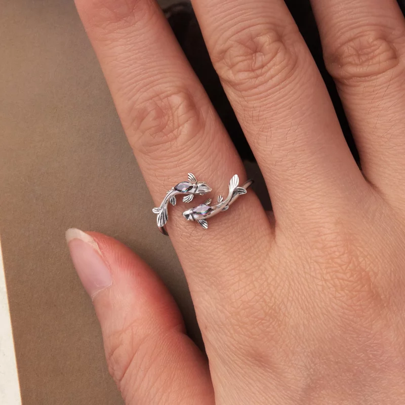 (image pour) Bague Ouverte Poissons en Argent 925 Sterling Pandora Style avec Verre et Oxydat - Afficher 4