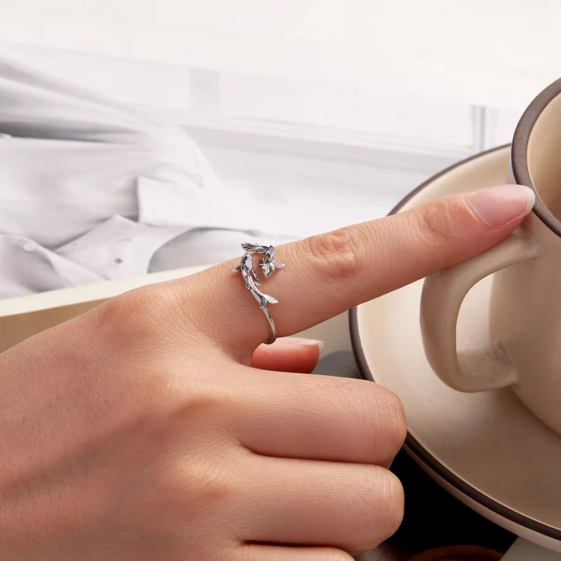 (image pour) Bague Ouverte Poissons en Argent 925 Sterling Pandora Style avec Verre et Oxydat - Afficher 5