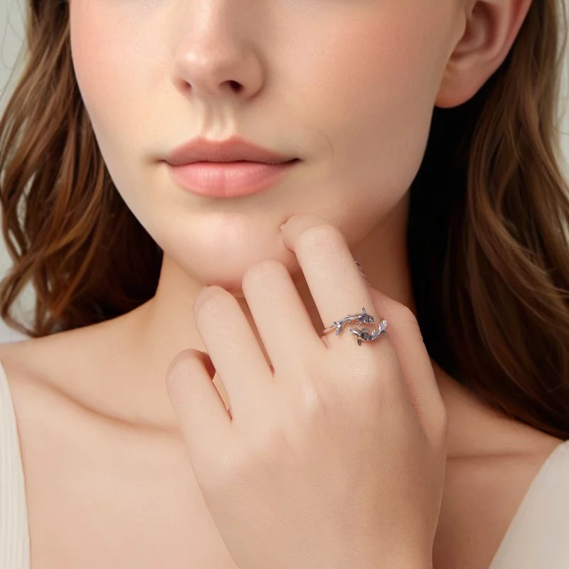 (image pour) Bague Ouverte Poissons en Argent 925 Sterling Pandora Style avec Verre et Oxydat - Afficher 6