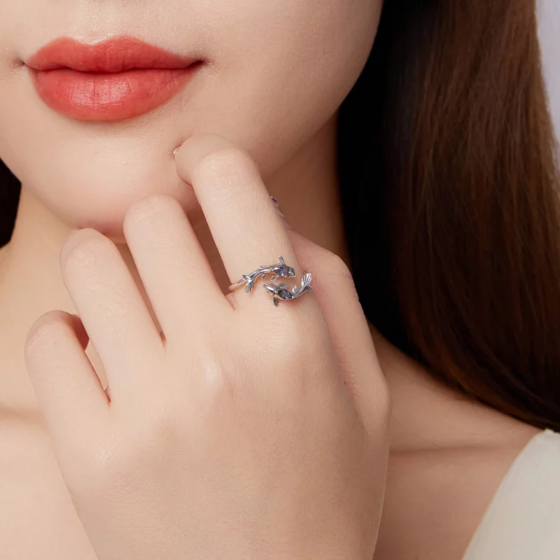 (image pour) Bague Ouverte Poissons en Argent 925 Sterling Pandora Style avec Verre et Oxydat - Afficher 9