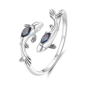(image pour) Bague Ouverte Poissons en Argent 925 Sterling Pandora Style avec Verre et Oxydation - SCR1150-E