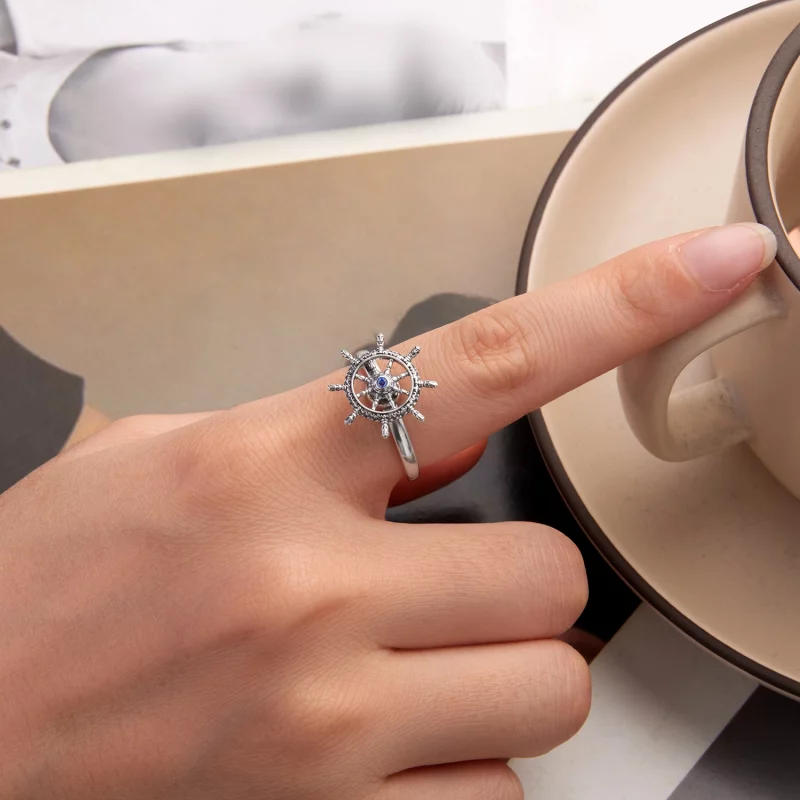 (image pour) Bague Ouverte Roue de Navire en Argent 925 Pandora Style - Zircone Oxyde Ajustab - Afficher 5