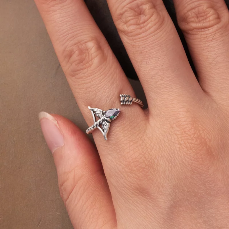 (image pour) Bague Ouverte Sagittaire en Argent 925 Pandora Style avec Verre et Oxydation - S - Afficher 4