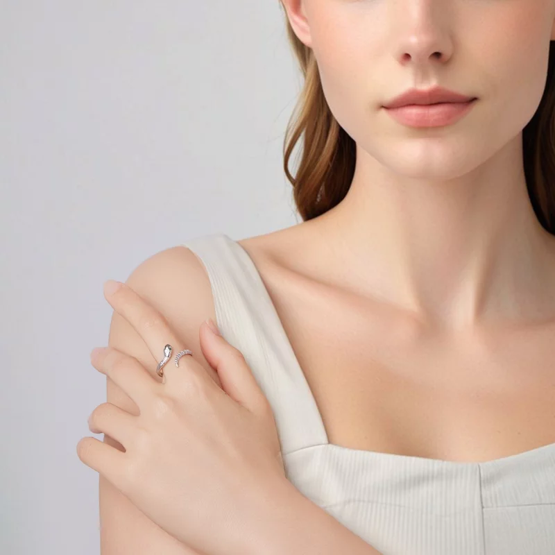 (image pour) Bague Serpent Ouverte Style Pandora - Argent 925 Sterling avec Zirconium Cubique - Afficher 10