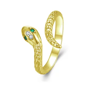 (image pour) Bague ouverte serpentine style Pandora - Argent 925 avec zirconium cubique et plaqué or - SCR980-EB
