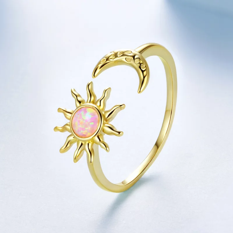 (image pour) Bague Ouverte Soleil Lune en Argent 925 Style Pandora avec Opale Synthétique - B - Afficher 2