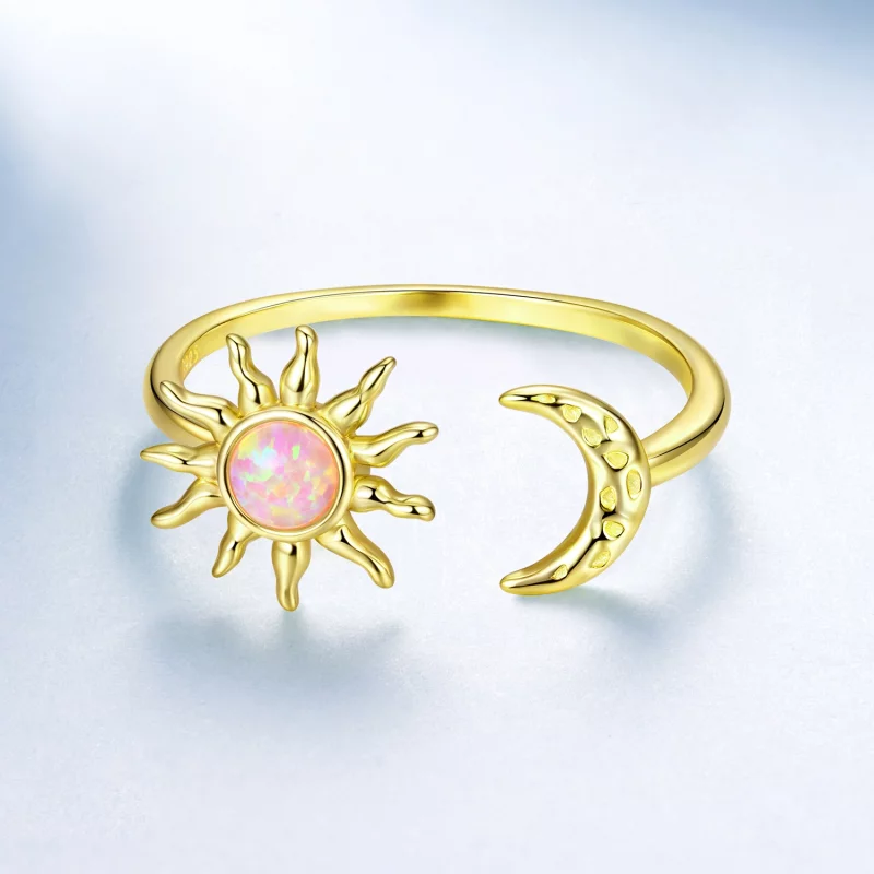 (image pour) Bague Ouverte Soleil Lune en Argent 925 Style Pandora avec Opale Synthétique - B - Afficher 3