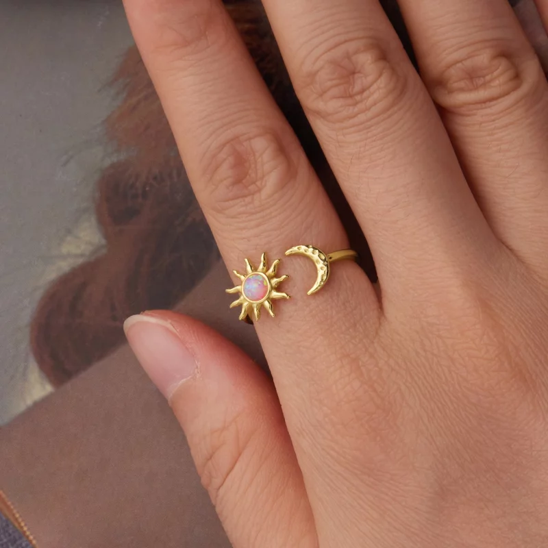 (image pour) Bague Ouverte Soleil Lune en Argent 925 Style Pandora avec Opale Synthétique - B - Afficher 4