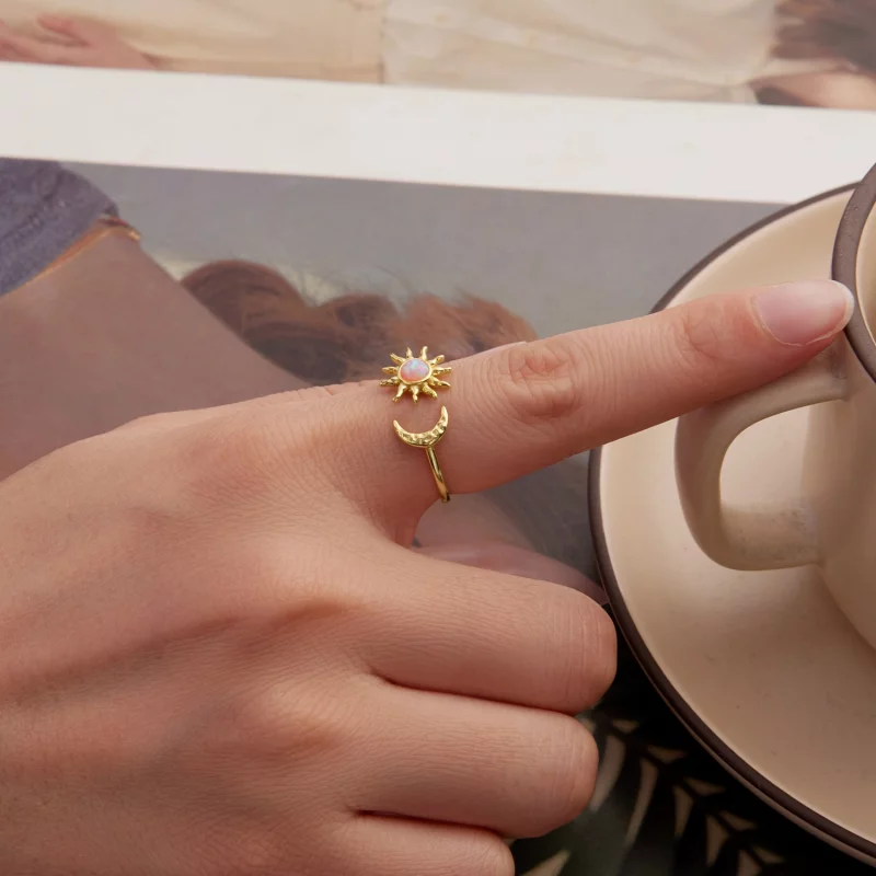 (image pour) Bague Ouverte Soleil Lune en Argent 925 Style Pandora avec Opale Synthétique - B - Afficher 5