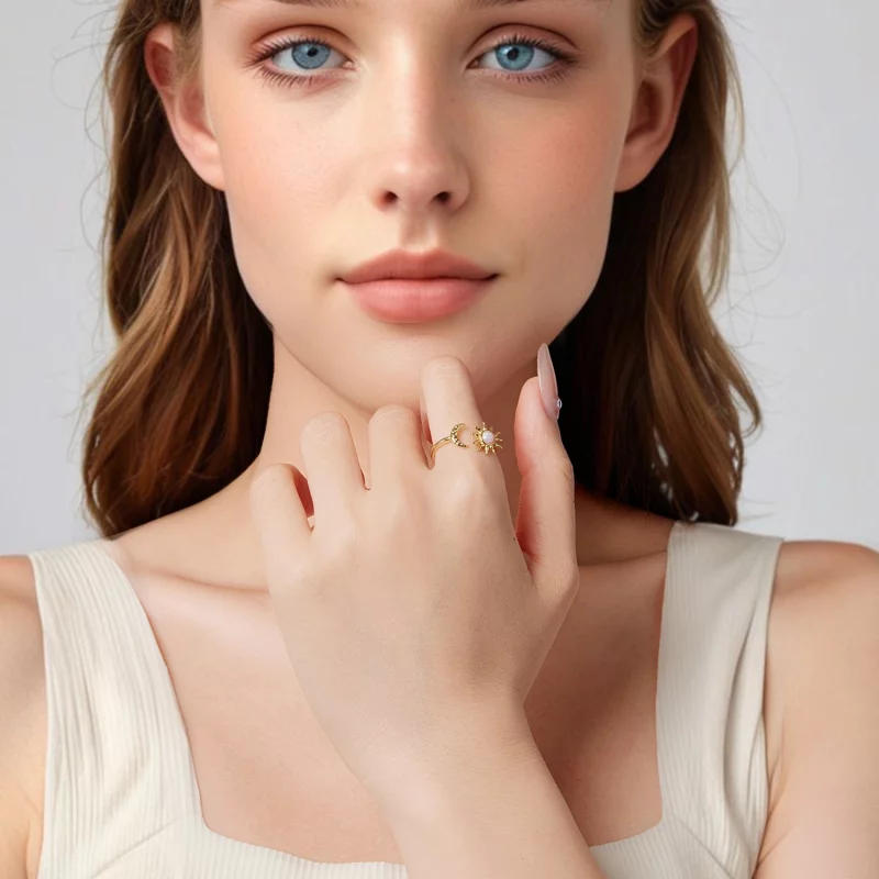 (image pour) Bague Ouverte Soleil Lune en Argent 925 Style Pandora avec Opale Synthétique - B - Afficher 6