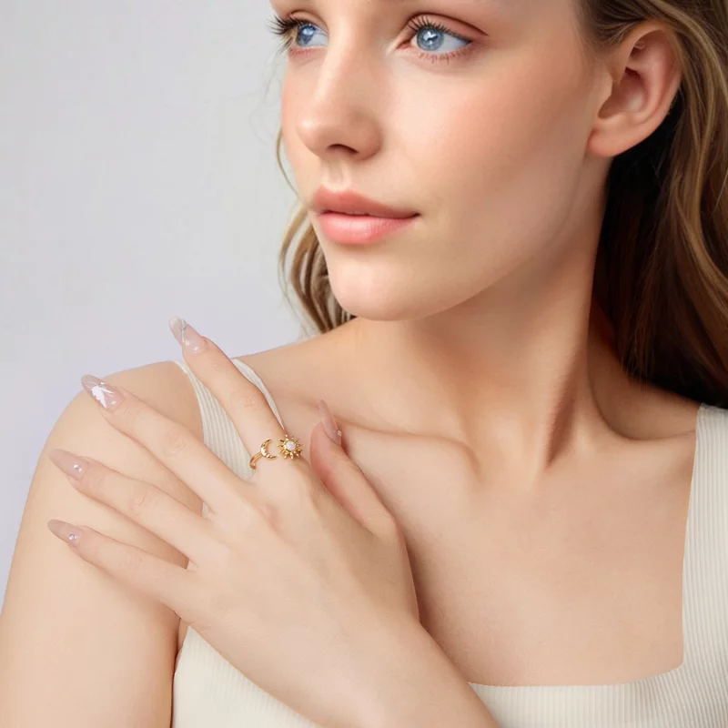 (image pour) Bague Ouverte Soleil Lune en Argent 925 Style Pandora avec Opale Synthétique - B - Afficher 7