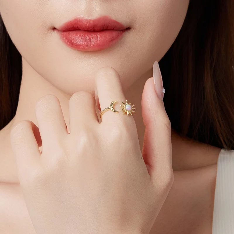 (image pour) Bague Ouverte Soleil Lune en Argent 925 Style Pandora avec Opale Synthétique - B - Afficher 8