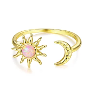 (image pour) Bague Ouverte Soleil Lune en Argent 925 Style Pandora avec Opale Synthétique - Bijou Doré - BSR686-E
