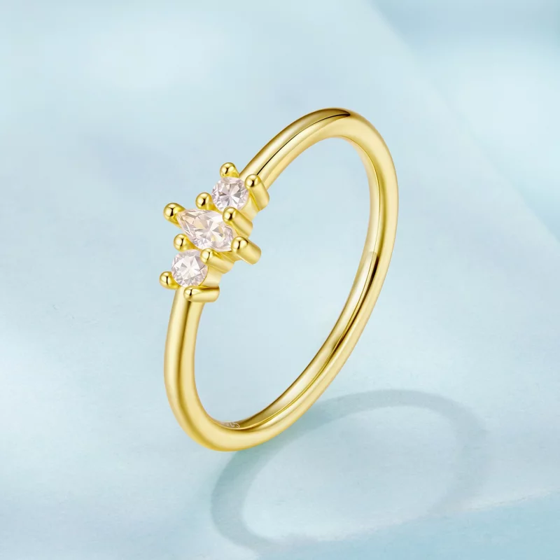 (image pour) Bague solitaire Pandora Style en argent 925 zircon marquise plaqué or - ajustabl - Afficher 2