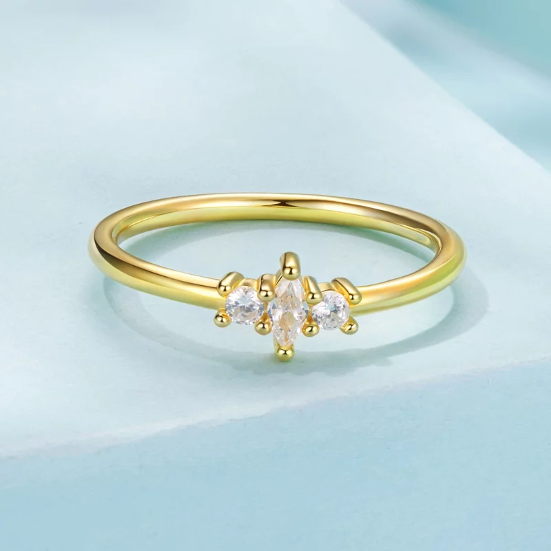 (image pour) Bague solitaire Pandora Style en argent 925 zircon marquise plaqué or - ajustabl - Afficher 6