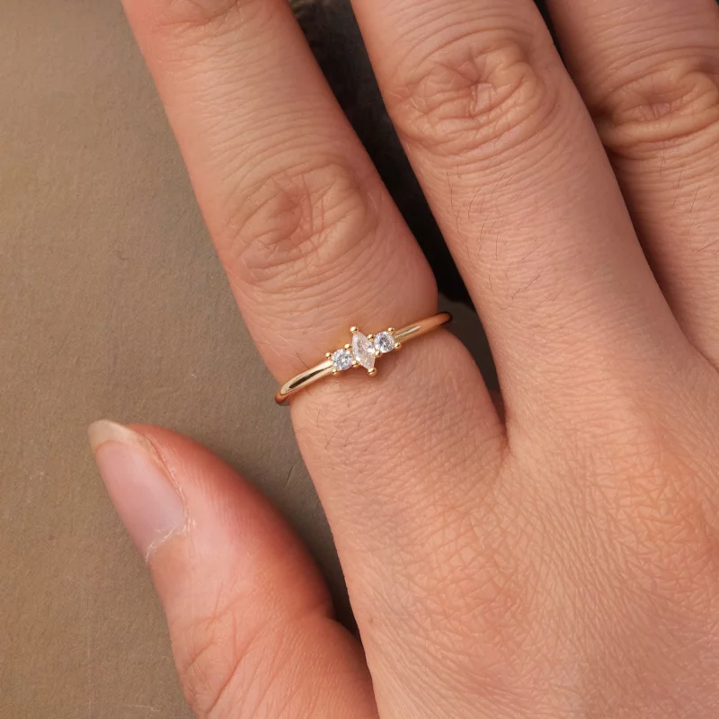 (image pour) Bague solitaire Pandora Style en argent 925 zircon marquise plaqué or - ajustabl - Afficher 7