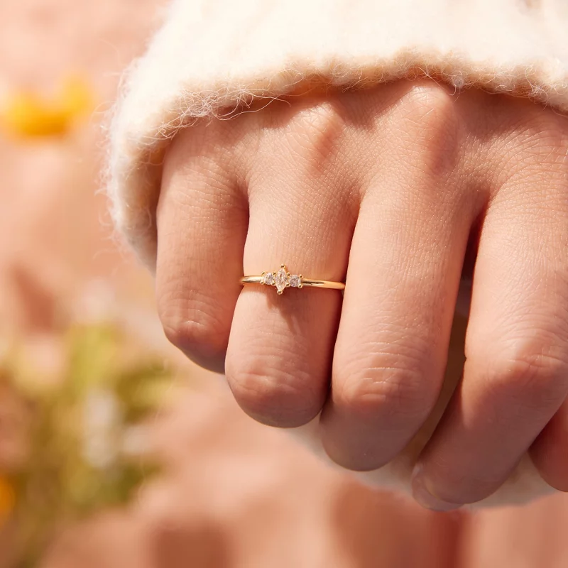 (image pour) Bague solitaire Pandora Style en argent 925 zircon marquise plaqué or - ajustabl - Afficher 9