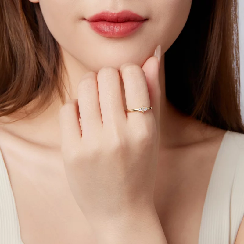 (image pour) Bague solitaire Pandora Style en argent 925 zircon marquise plaqué or - ajustabl - Afficher 12