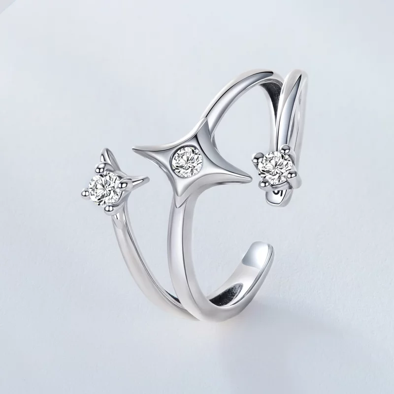 (image pour) Bague ouverte étoile Pandora en argent 925 zircone et finition oxydée - BSR675-E - Afficher 2
