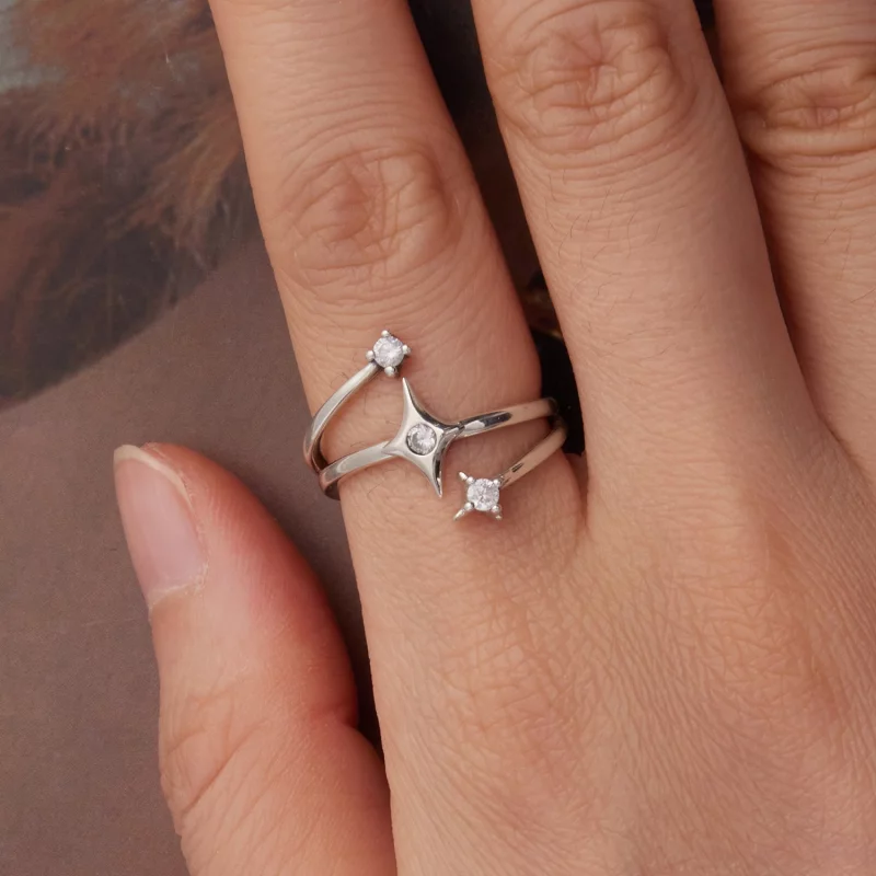 (image pour) Bague ouverte étoile Pandora en argent 925 zircone et finition oxydée - BSR675-E - Afficher 4