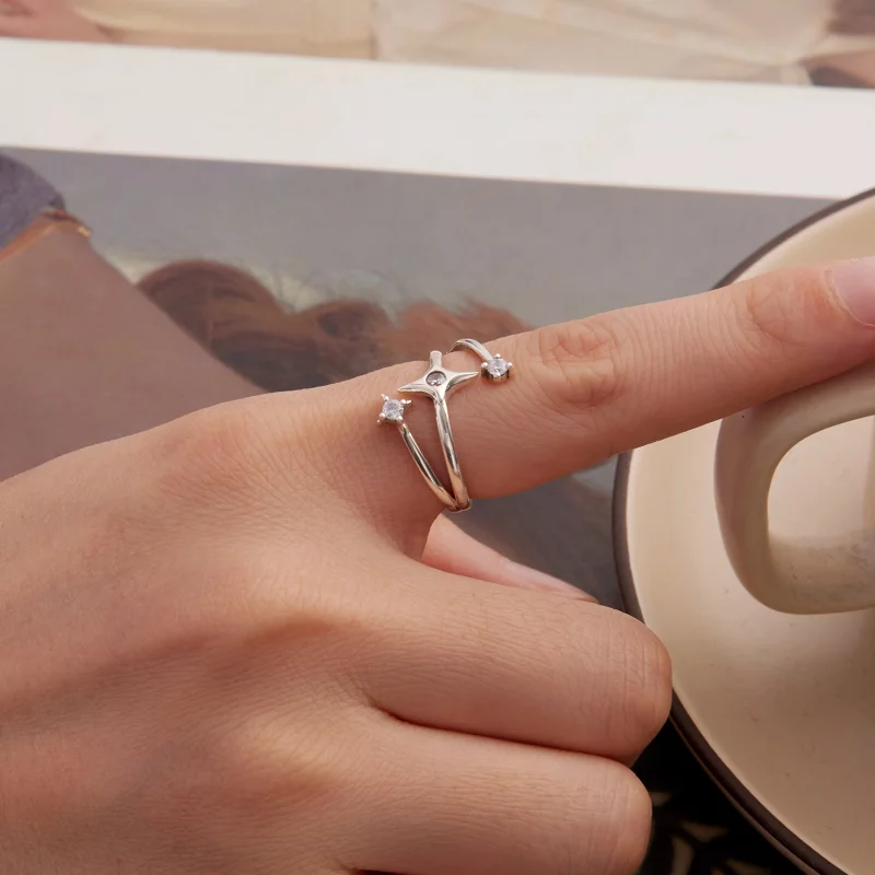 (image pour) Bague ouverte étoile Pandora en argent 925 zircone et finition oxydée - BSR675-E - Afficher 5