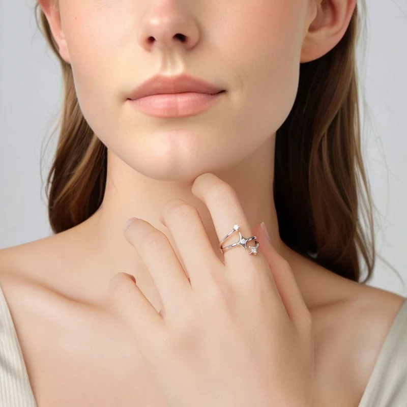 (image pour) Bague ouverte étoile Pandora en argent 925 zircone et finition oxydée - BSR675-E - Afficher 6